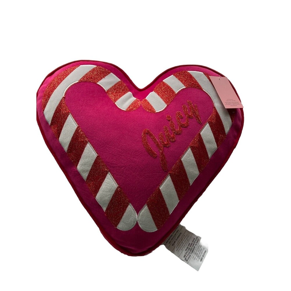 Juicy Couture Decorative Pillow Pink Heart 20” X 18” Candy Cane Valentines Xmas